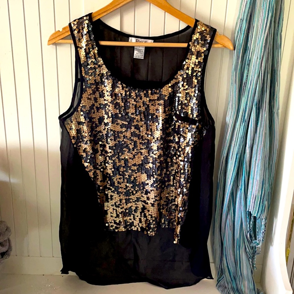 Sheer sequin front sleeveless blouse